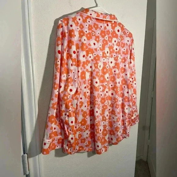 Kate Spade Floral Orange Pink White Quarter Sleeve Button Down Pajama Top Sz XL - Picture 8 of 10